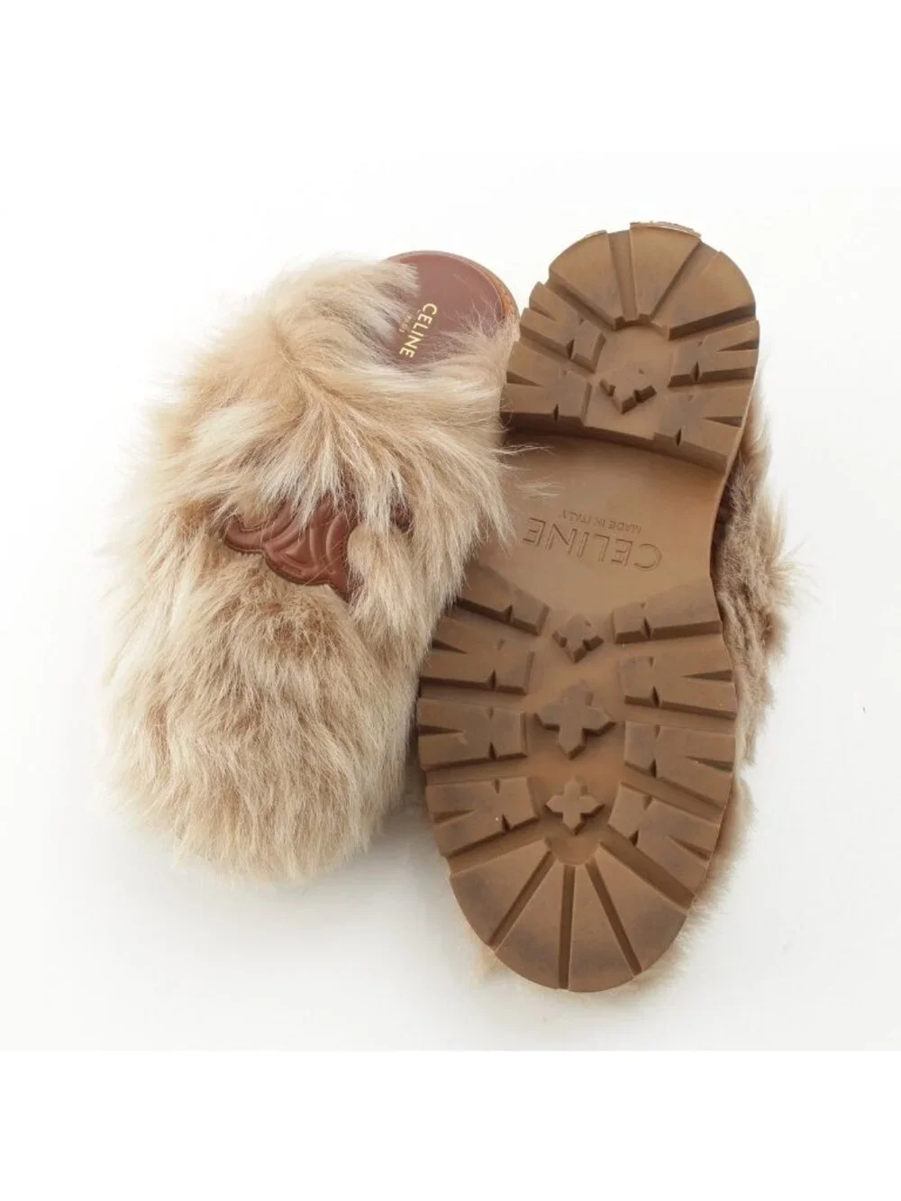 Celine Fur Triomphe Platform Sandals Brown